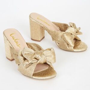 Lulus Dorothea Gold Knotted Heel Sandal NWOT